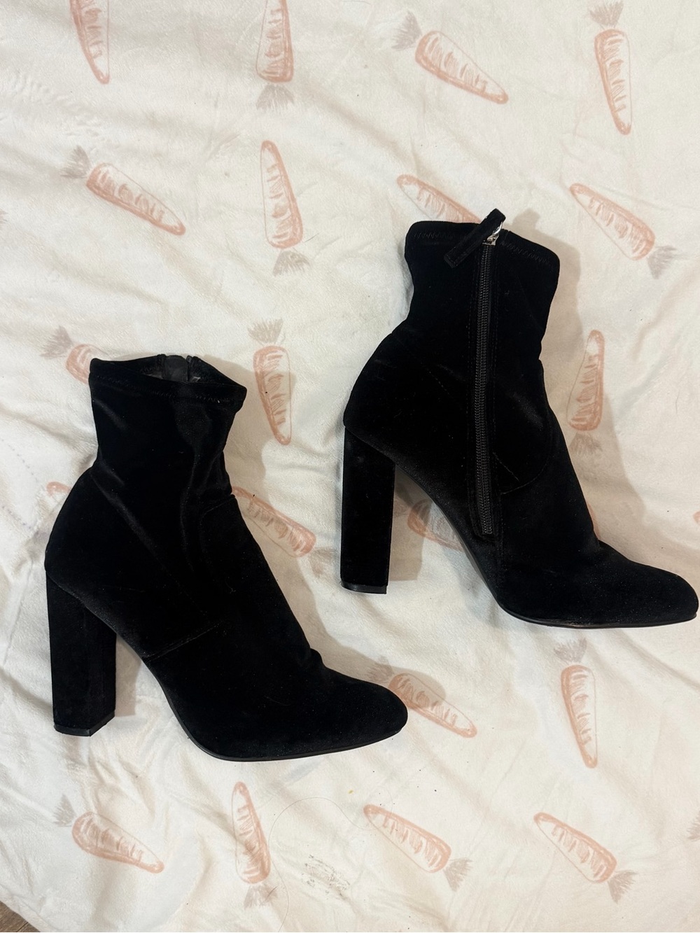 Steve Madden Black Velvet High Block Heel Ankle Boots